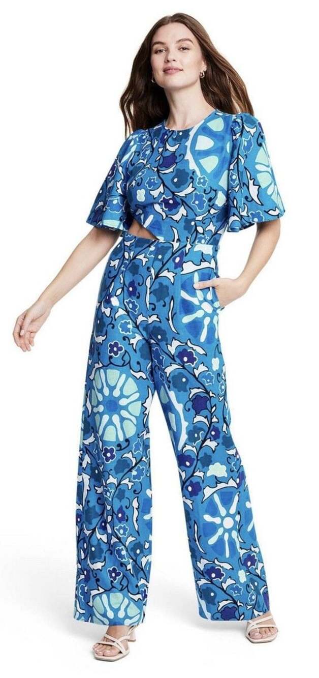 RHODE + Target Zinnia Floral Print Cut-Out Jumpsuit in Blue.Size XL